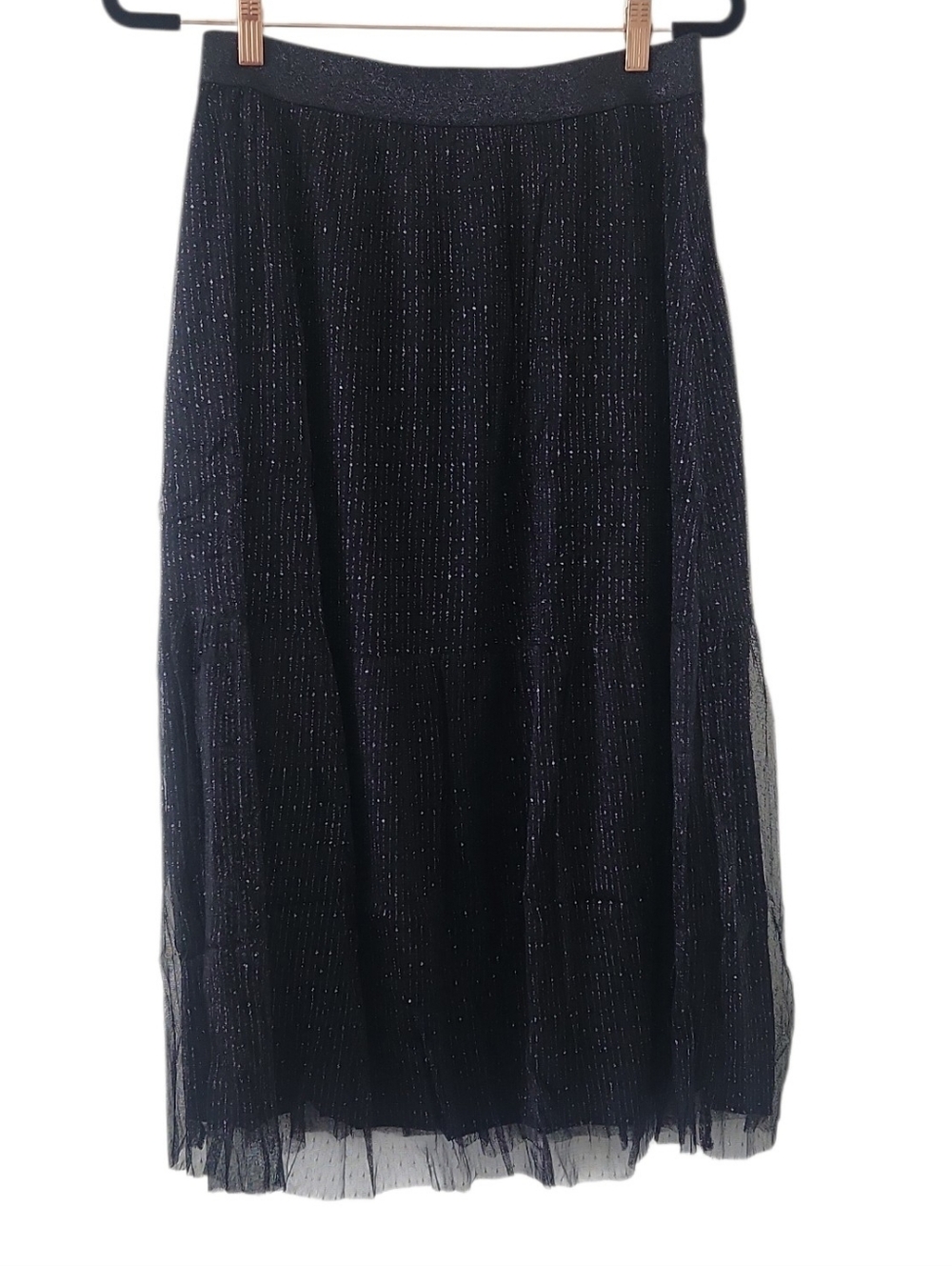Black Shimmer Midi Skirt